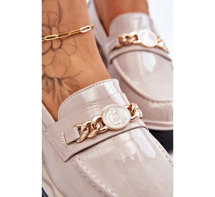 Lakierowane Mokasyny Na Platformie Jasnoszare Ronin