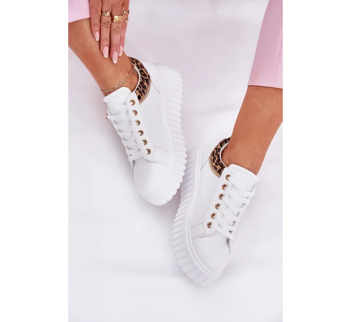 Buty Sportowe Damskie Na Platformie Z Eko Skóry Panterka Białe Velionna Buty Sportowe Damskie Na Platformie Z Eko Skóry Panterka Białe Velionna