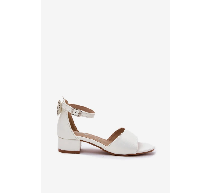 Połyskujące Sandałki Dziewczęce Na Niskim Obcasie Białe Ainare