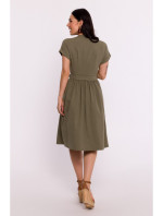 B279 Zavinovacie šaty viazané v páse - olivovo zelené