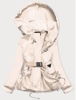 Krátka béžová dámska bunda s opaskom (AG3-03)