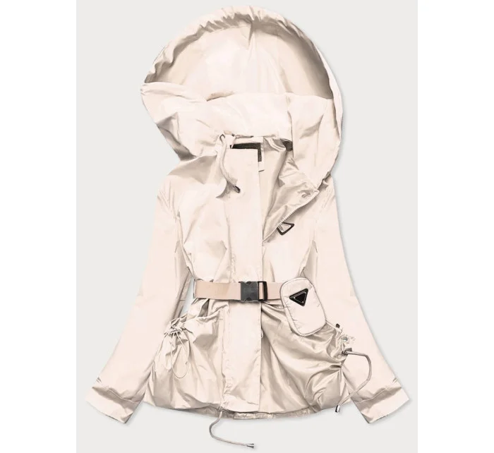 Krátká béžová dámská bunda s páskem model 17032530 - Ann Gissy Krátká béžová dámská bunda s páskem model 17032530 - Ann Gissy