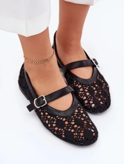 Dámské perforované baleríny s páskem Orphali – černé