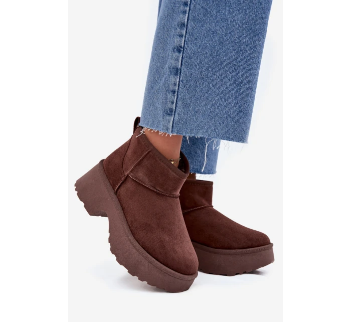 Dámske nízke zateplené snehové topánky Mavelle s kožušinou - hnedé Dámske nízke zateplené snehové topánky Mavelle s kožušinou - hnedé