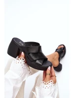 Zazoo 40373 Skórzane Klapki Na Klocku Czarne