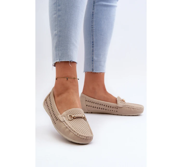 Mokasyny Damskie Ażurowe Z Ozdobą Beżowe Kaydance Mokasyny Damskie Ażurowe Z Ozdobą Beżowe Kaydance