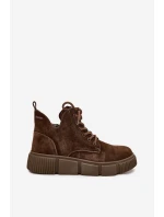 Zamszowe Niskie Botki Damskie Na Platformie Big Star SS274595 Brązowe