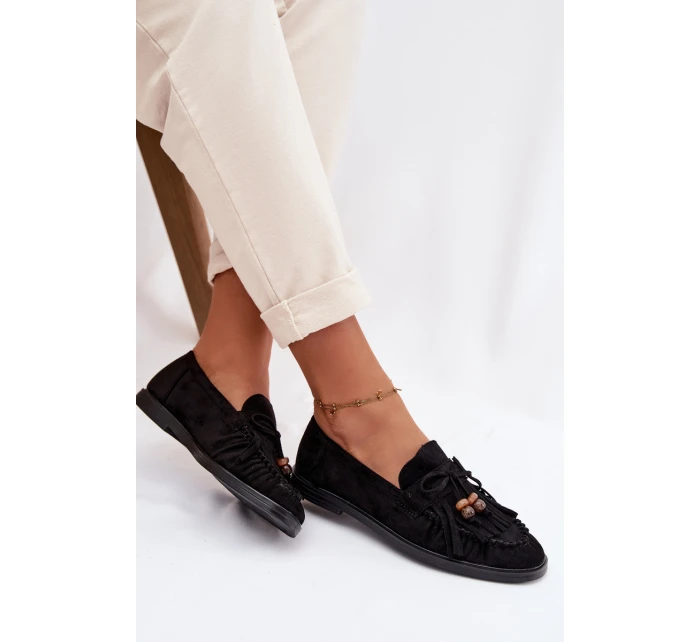 Dámské mokasíny s třásněmi a korálky Černé model 21937649 - Boto