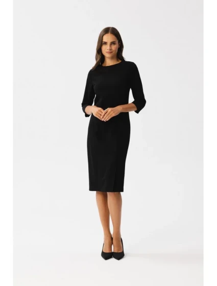 S350 Plášťové šaty s rázporkom vpredu - čierne