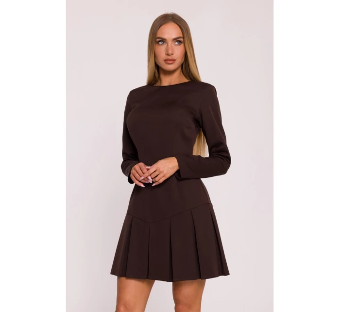 M872 Šaty s obrátenými záhybmi - hnedé