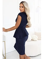model 22349685 Elegantní semišové midi šaty s volánkovým pasem – tmavě modré - numoco model 22349685 Elegantní semišové midi šaty s volánkovým pasem – tmavě modré - numoco