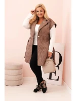 Dámská vesta Plus Size prošívaná s páskem a límcem fango Dámská vesta Plus Size prošívaná s páskem a límcem fango