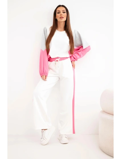 Dámský komplet model 22025240 s volnou mikinou a kalhotami se širokou nohavicí růžový - K-Fashion