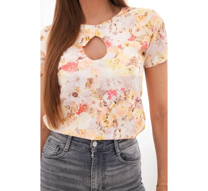 Dámská viskózová žebrovaná halenka s květinovým potiskem žlutá