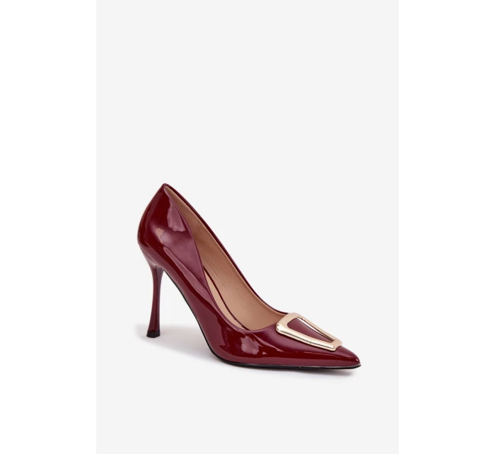 Lakované lodičky se zlatým detailem bordó model 21710695 - Boto