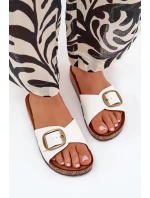 Dámske papuče na korkovej platforme s prackou - biele Dámske papuče na korkovej platforme s prackou - biele