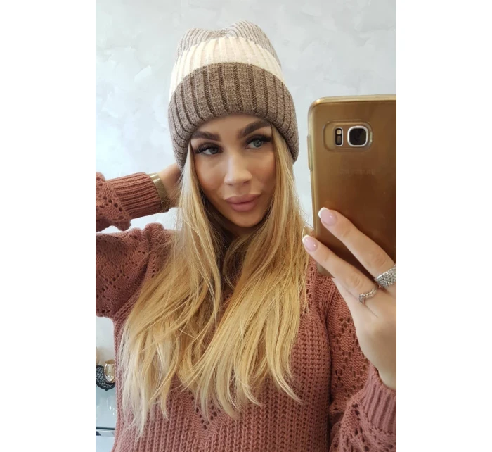 Fleecová čiapka Bojana K265 tmavo béžová+ecru+svetlo béžová