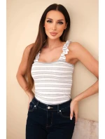 Dámska rebrovaná pruhovaná blúzka s volánom sivá