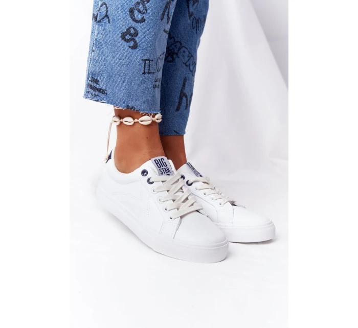 Damskie Skórzane Tenisówki BIG STAR BB274211 Biało Granatowe Damskie Skórzane Tenisówki BIG STAR BB274211 Biało Granatowe