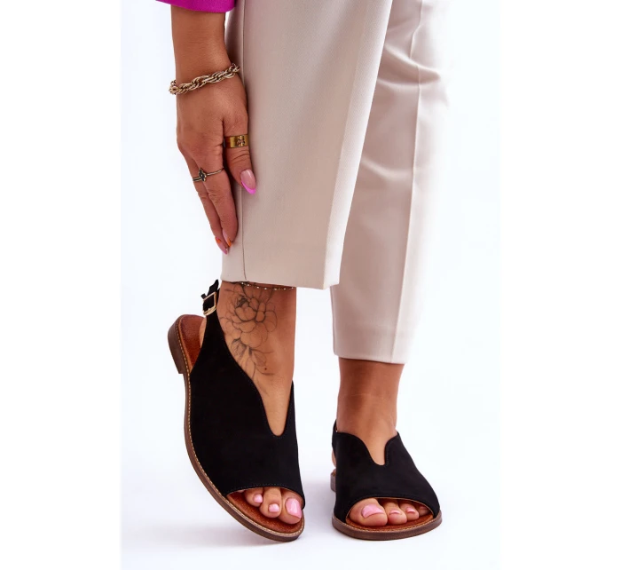 Dámské semišové sandály Lewski Boty model 21615980 Černé - Boto Dámské semišové sandály Lewski Boty model 21615980 Černé - Boto