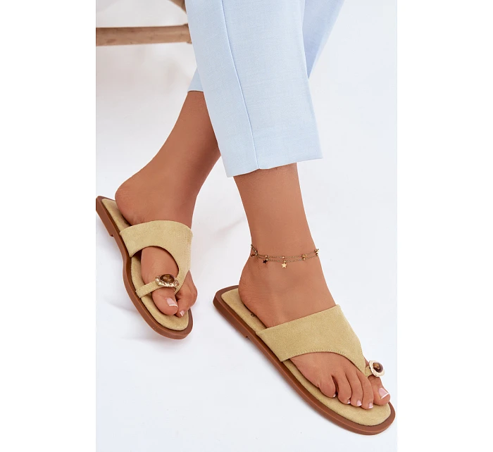 Dámské ploché žabky s ozdobným detailem Žluté model 22111265 - Boto