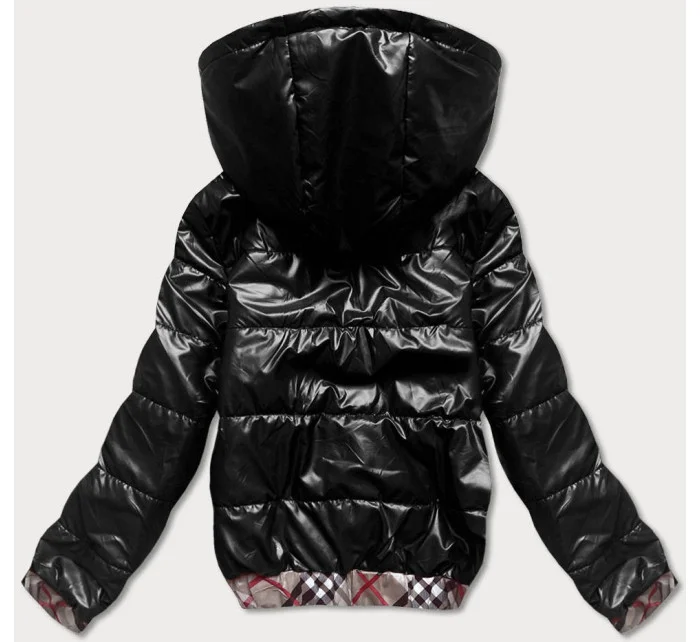 Krátka čierna dámska bunda s ozdobným lemovaním (B8030-1)