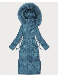 Svetlomodrá dlhá dámska prešívaná zimná bunda (T2-2221#-30)