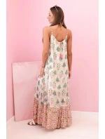 Dámské šaty na ramínka ze světlé viskózy s volánem růžový