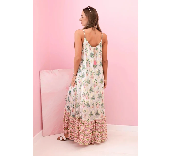 Dámské šaty na ramínka ze světlé viskózy s volánem růžový