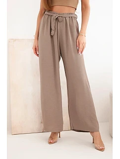 Široko strihané nohavice s opaskom mocca