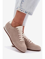Kožené semišové tenisky s prošitím model 22368271 béžové - Zazoo Kožené semišové tenisky s prošitím model 22368271 béžové - Zazoo