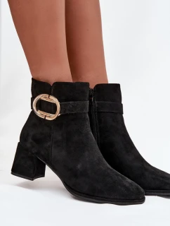 Dámske čižmy na podpätku so zlatou prackou Calissa - čierne