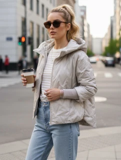 Dámska prechodná prešívaná bunda s kapucňou sivá FashionStreet TY5560