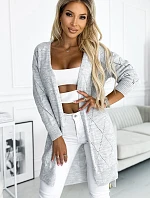 486-1 Cardigan - kardigán s predĺženým chrbtom s diamantmi - GREY