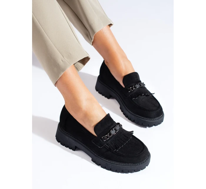 Pohodlné mokasíny dámske čierne bez podpätku Pohodlné mokasíny dámske čierne bez podpätku