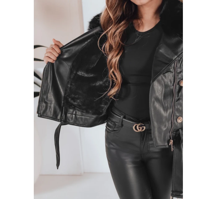 Dámská kožená bunda s kožešinou černá Dstreet model 21991882 - FashionStreet Dámská kožená bunda s kožešinou černá Dstreet model 21991882 - FashionStreet