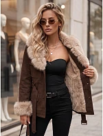 Dámska bunda s odnímateľnou kožušinou, svetlohnedá, FashionStreet TY5852 Dámska bunda s odnímateľnou kožušinou, svetlohnedá, FashionStreet TY5852