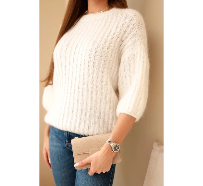 Dámský model 21803189 svetr s 3/4 rukávem ecru - K-Fashion Dámský model 21803189 svetr s 3/4 rukávem ecru - K-Fashion