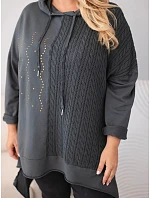 Dámská bavlněná mikina Plus Size s kapucí a pleteným prvkem grafitová Dámská bavlněná mikina Plus Size s kapucí a pleteným prvkem grafitová