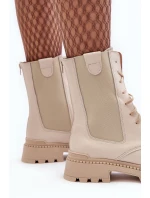 Kožené Dámské Botky Workery Šněrovací Světle Béžové Nicole model 21636175 - Boto Kožené Dámské Botky Workery Šněrovací Světle Béžové Nicole model 21636175 - Boto