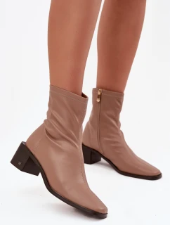 Dámské kotníkové boty na podpatku model 21714636 Béžové - VINCEZA