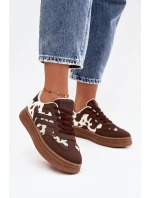 Dámské tenisky na platformě s potisky hnědé model 21757712 - Boto Dámské tenisky na platformě s potisky hnědé model 21757712 - Boto