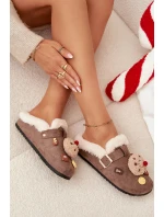 Dámské pantofle s ozdobami a přezkou vyhřívané kožešinou hnědé Thalora Dámské pantofle s ozdobami a přezkou vyhřívané kožešinou hnědé Thalora