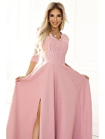 Dámske dlhé čipkované šaty 309-13 AMBER powder pink - Numoco