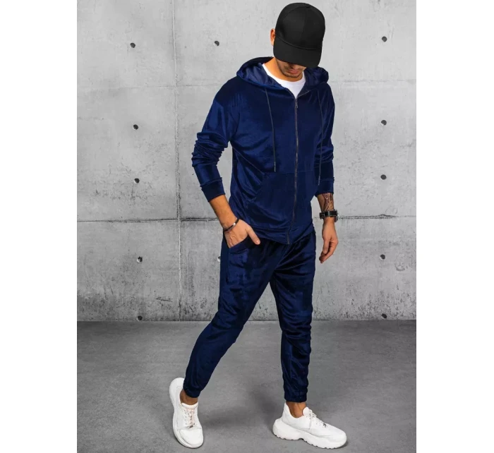 Pánska tmavomodrá velúrová mikina FashionStreet BX5541