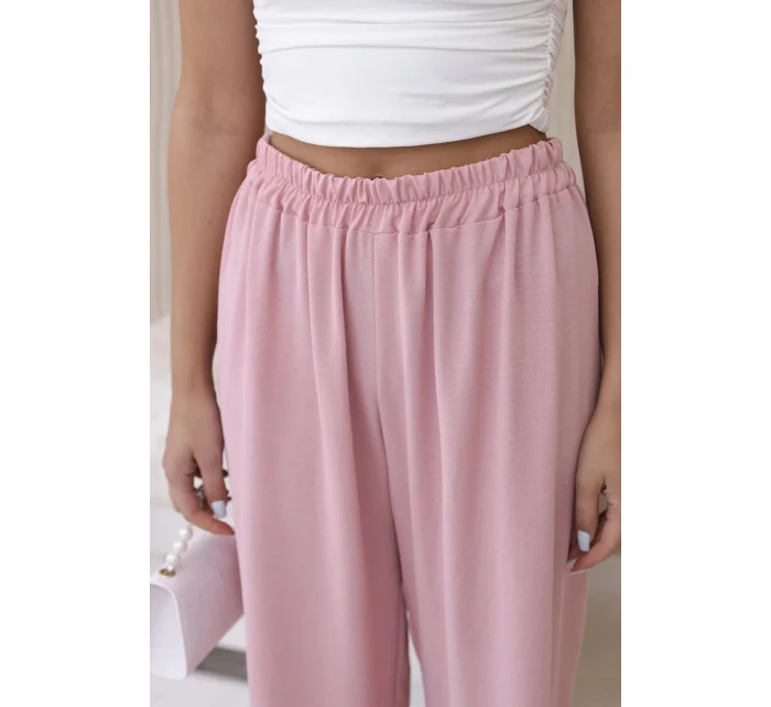 Nohavice so širokými nohavicami púdrovo ružové