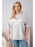 Dámská mikina Plus Size viskózová s kapucí a klokaní kapsou šedý melír Dámská mikina Plus Size viskózová s kapucí a klokaní kapsou šedý melír