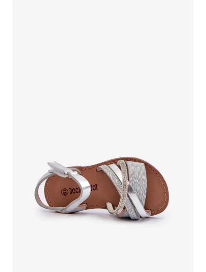 Lesklé strieborné detské sandále so suchým zipsom Delphina Lesklé strieborné detské sandále so suchým zipsom Delphina