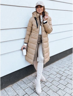 Dámska prešívaná zimná bunda s kapucňou MENSI tmavo béžová FashionStreet TY3970