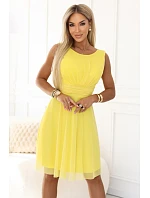 676-3 Svadobné šaty s tylovou vrstvou a zvýrazneným pásom - citrónové limoncello